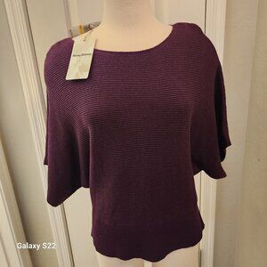 Tommy Bahama Dark Purple Crop Short Sleeve Sweater. NWT. Size M